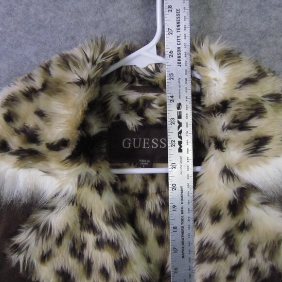 Guess Jacket Womens Large Brown Faux Suede Leopard Faux Fur Trim Coat Winter - Picture 4 of 9
